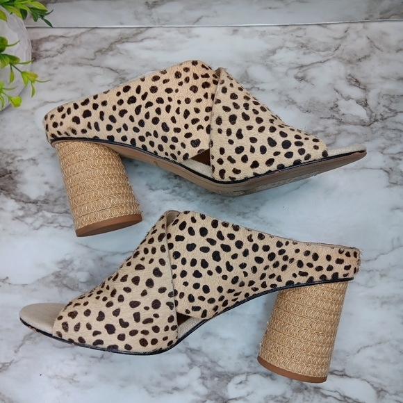 DOLCE VITA JAVI Women Leopard Cross SlipOn Mule Sandals Size 8.5 Block Heels - Picture 5 of 9